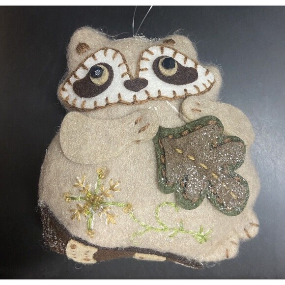 Seasons of Cannon Falls Raccoon Christmas Felt Craft Ornament Plush Stuffed Vtg - Picture 1 of 5